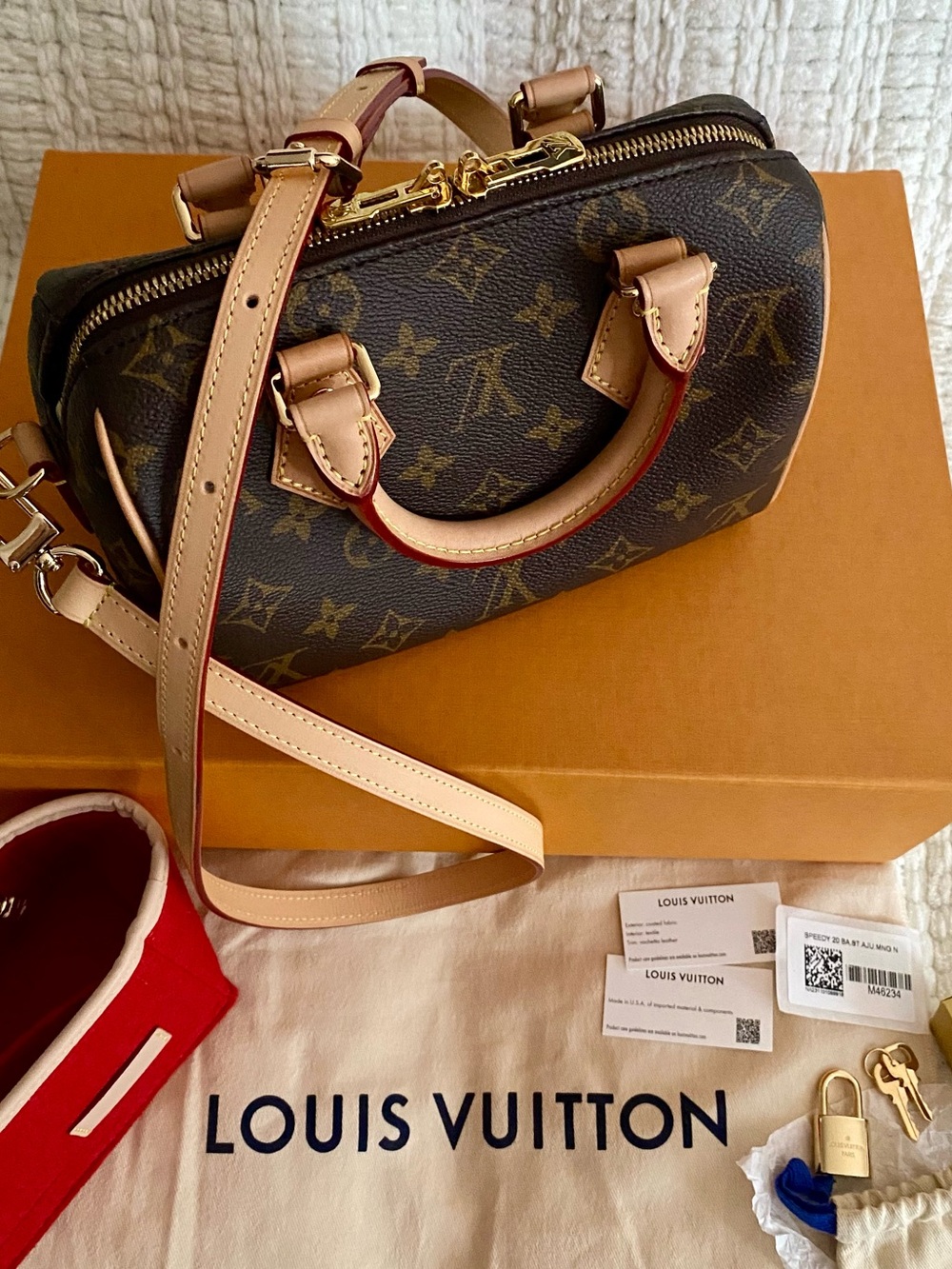 Louis Vuitton Speedy 20 Monogram Canvas Crossbody Bag Vachetta Strap Insert Box - Picture 3 of 16